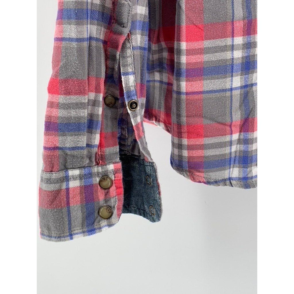 JACHS GIRLFRIEND Women's Multi Plaid Button-Up Long Sleeve Bea Cotton Top SZ XL