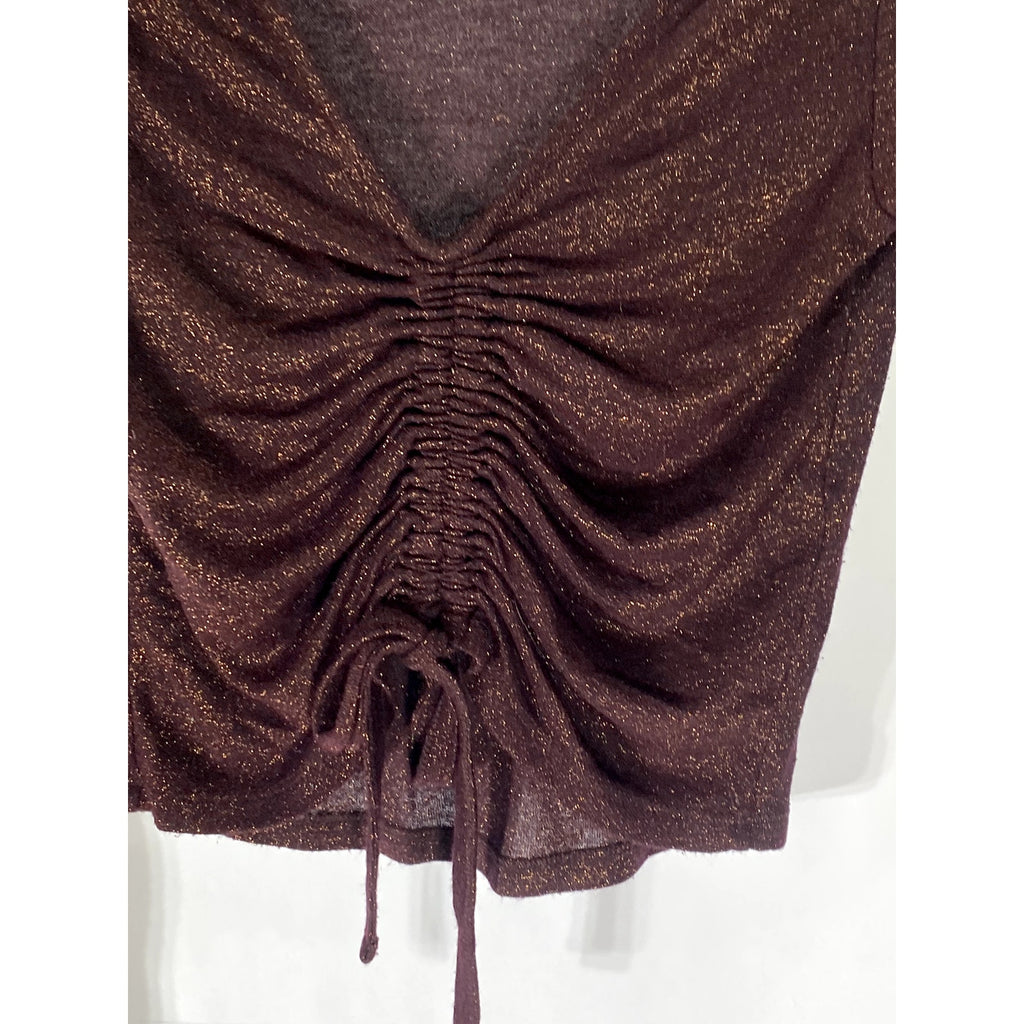 ALLSAINTS Women’s Metallic Rona Glitz Ruched Drawstring Long Sleeve Top SZ M