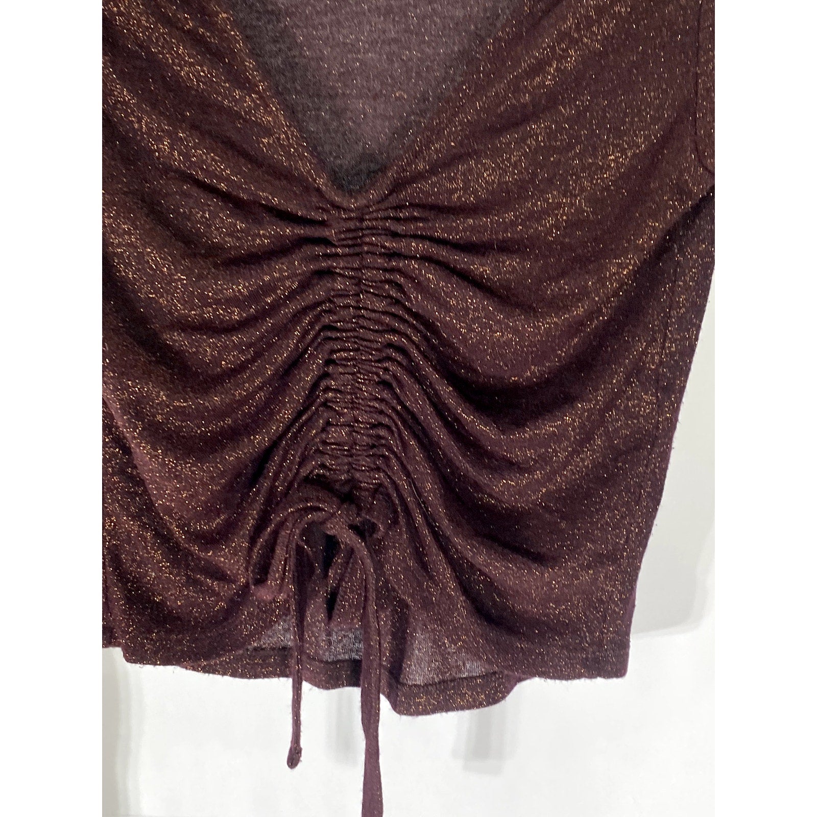 ALLSAINTS Women’s Metallic Rona Glitz Ruched Drawstring Long Sleeve Top SZ M