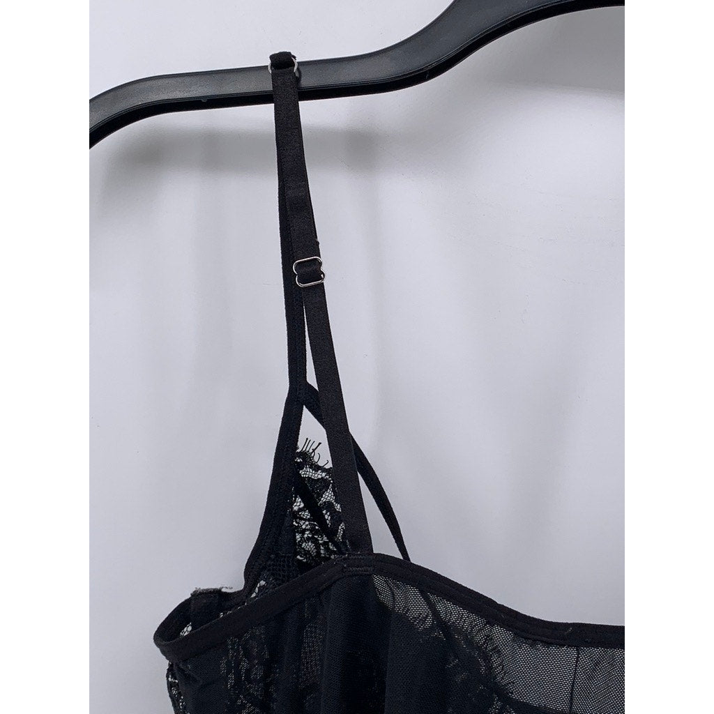 UNBRANDED Women's Black Lace V-Neck Bodysuit SZ S