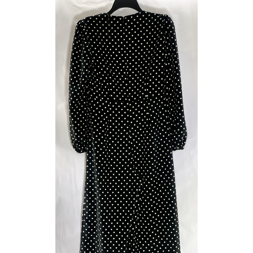 ZARA Women's Black-White Polka Dot V-Neck Long-Sleeve Cropped Jumpsuit SZ XS