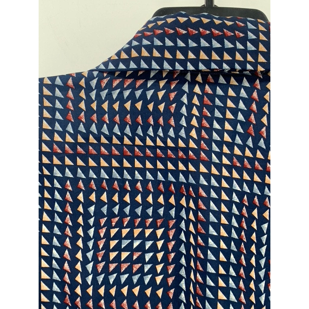 UNBRANDED Men's Blue-Multi Triangle Long Sleeve Button-Up Regular-Fit Shirt SZ M