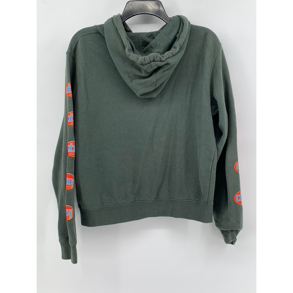OBEY Women's Green Round Logo Distressed Pullover Hoodie SZ M