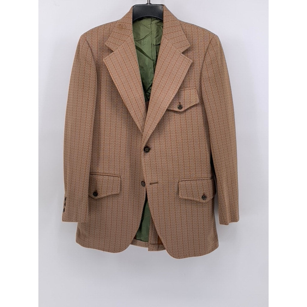 UNBRANDED Men's Brown Striped Two-Button Blazer SZ L