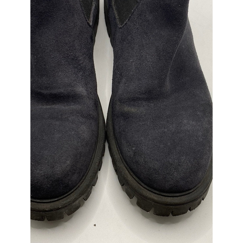 Women’s Navy Blue Faux Suede Round-Toe Lug-Sole Ankle Boots SZ 7