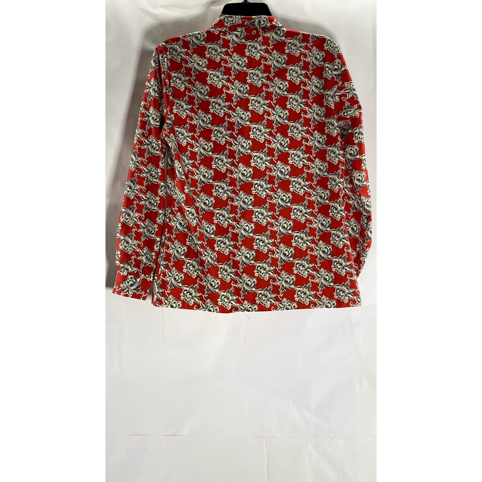 LUCKY WINNER Women's Red Floral Tie-Neck Long Sleeve Top SZ S