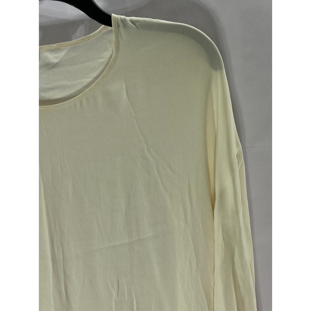 THE FROCK NYC Women's Beige Silk Crewneck Long Sleeve Lightweight Midi Dress SZS