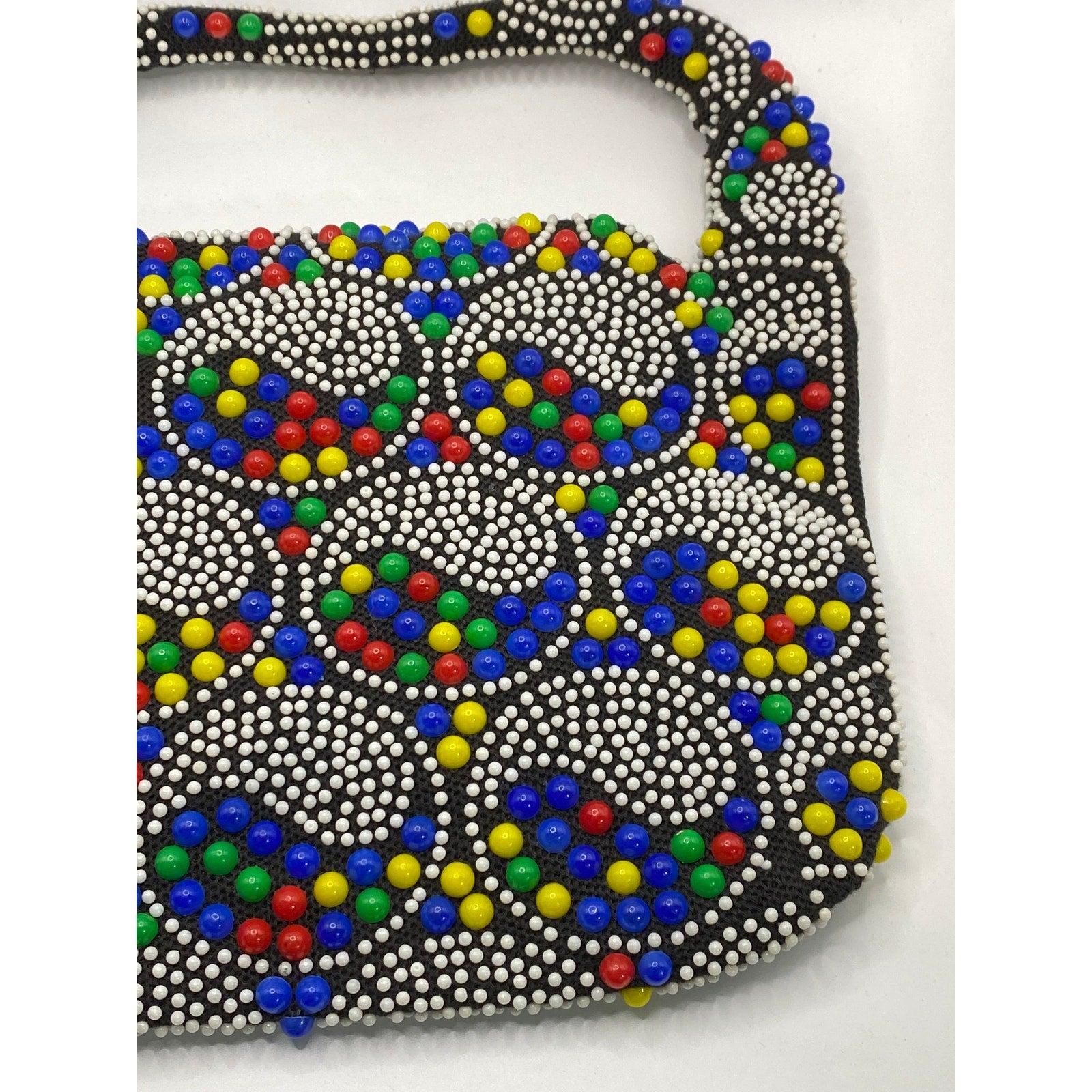 UNBRANDED Women's Vintage Black-Multi Beaded Rainbow Ying-Yang Handbag