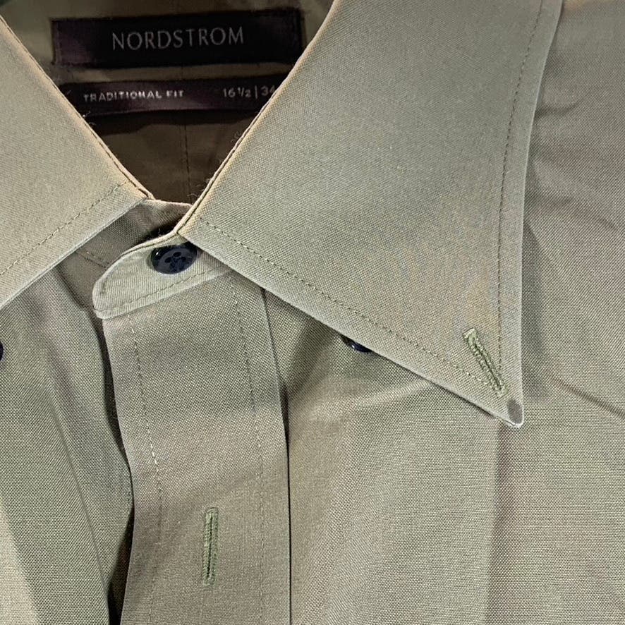 NORDSTROM Men's Khaki Traditional-Fit Smart Care Button-Up Dress Shirt SZ16.5-34