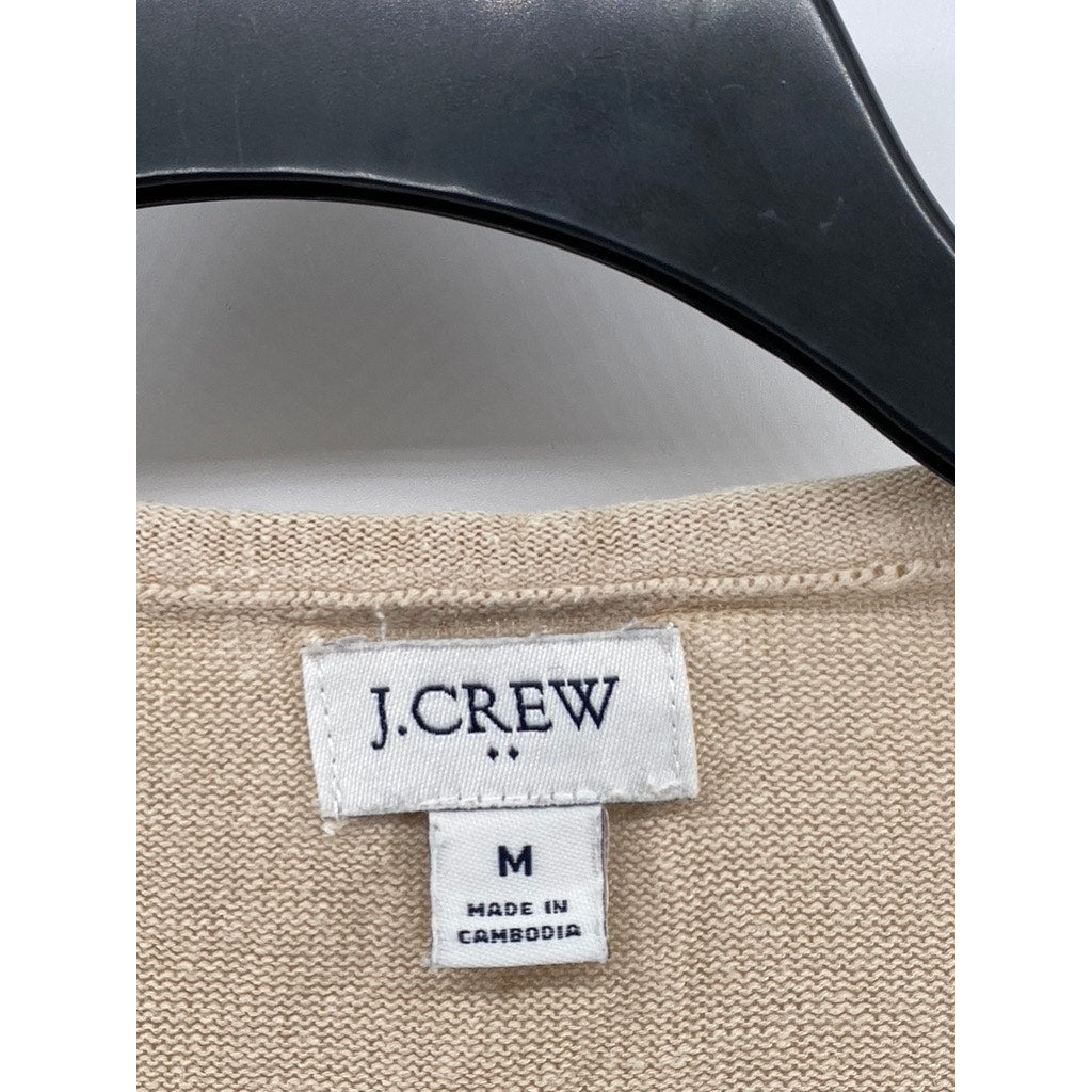 J.CREW Women's Tan V-Neck Linen-Blend Long Sleeve Casual Top SZ M