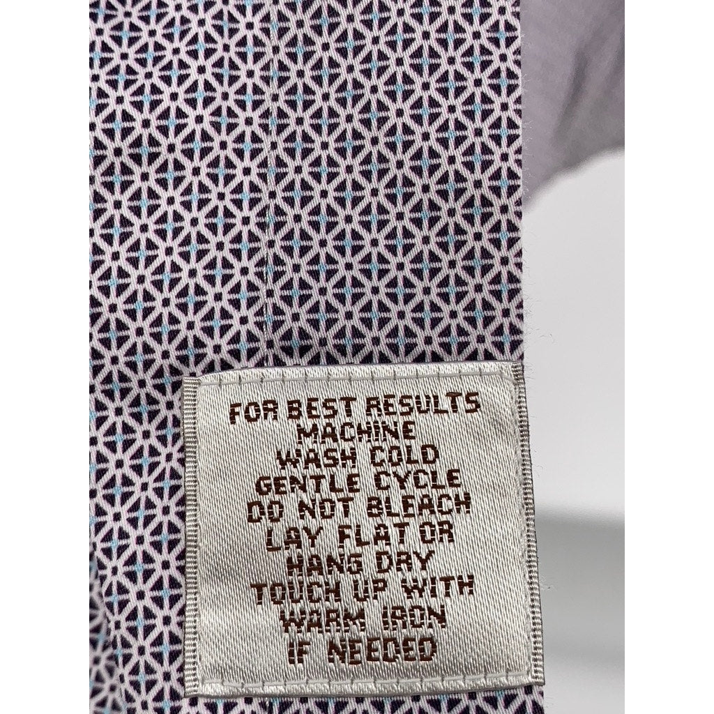PETER MILLAR Men's White-Burgundy Printed Button-Up Long Sleeve Shirt SZ XL