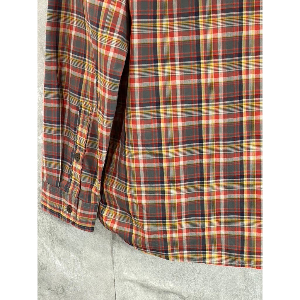 EDDIE BAUER Men's Orange Plaid Button-Up Long Sleeve Shirt SZ L