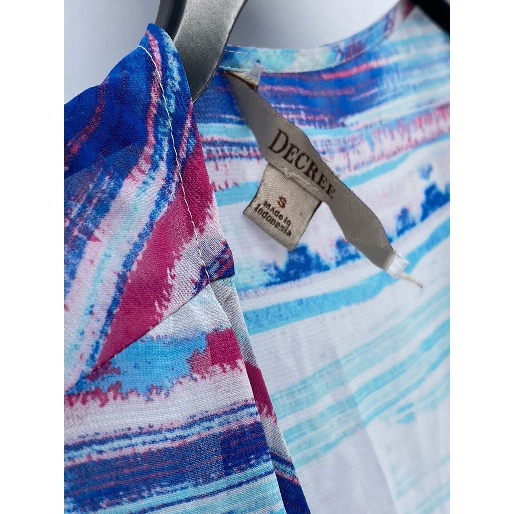 DECREE Women's Blue-Pink Sheer Short Sleeve Open-Front Shawl Cover-Up SZ S