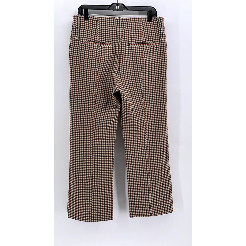 TORY BURCH Women's Orange-Black-Beige Gingham Flare Pants SZ 8(L)