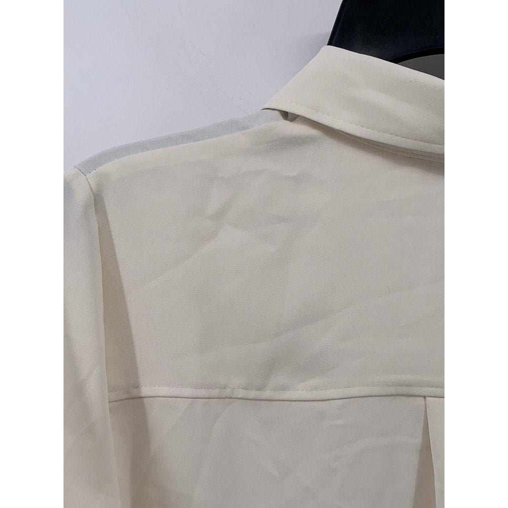 H&M Women's Beige Button-Up Regular Fit Long Sleeve Semi Sheer Top SZ S
