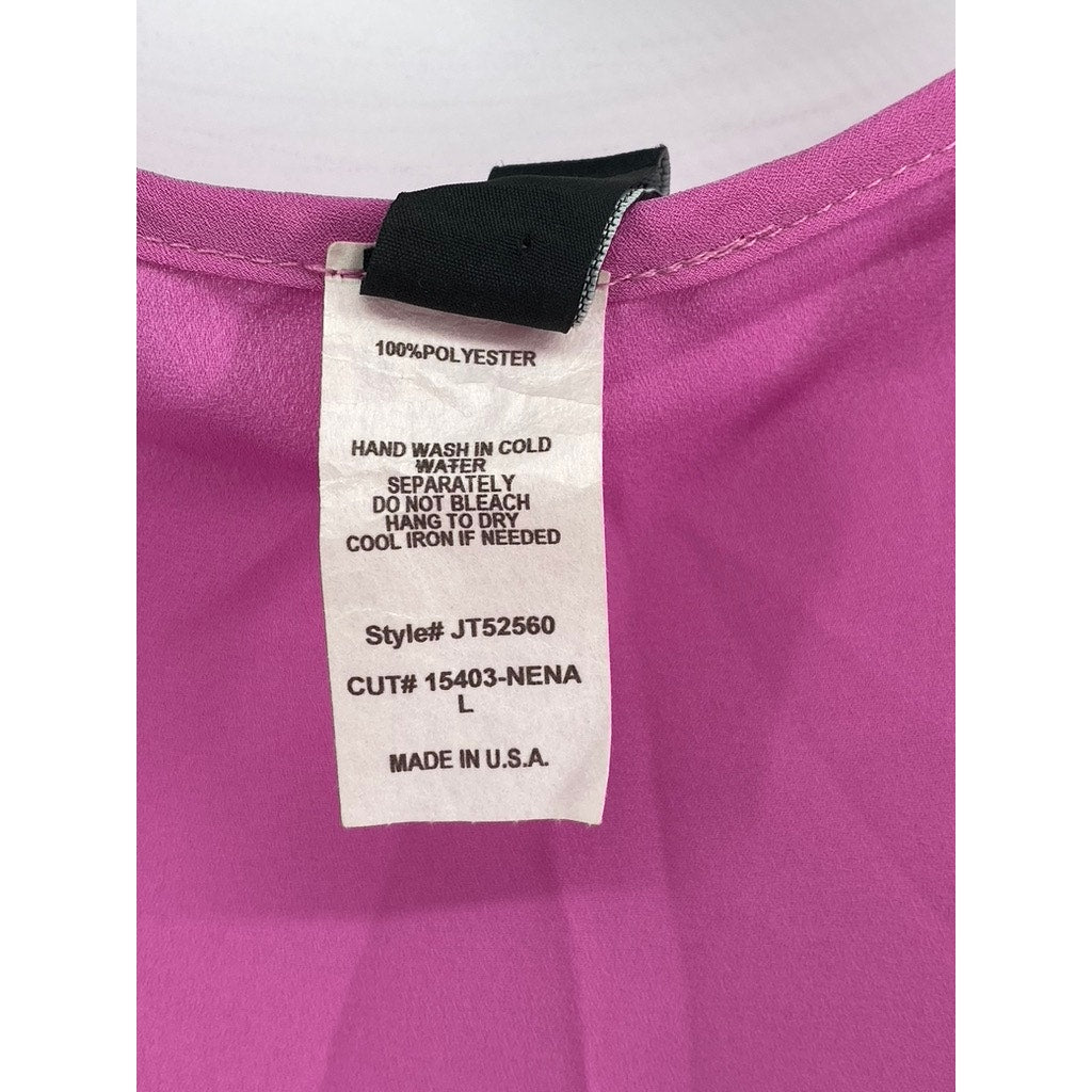 WINDSOR Women's Hot Pink Flowy Draped Long Sleeve Blouse Top SZ L