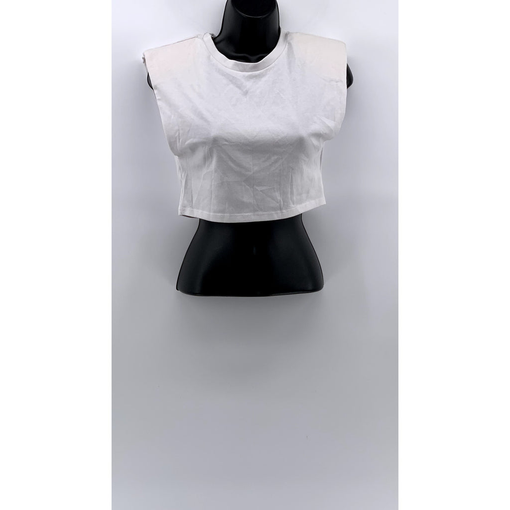 ZARA Women's White Crewneck Cropped Muscle T-Shirt SZ M