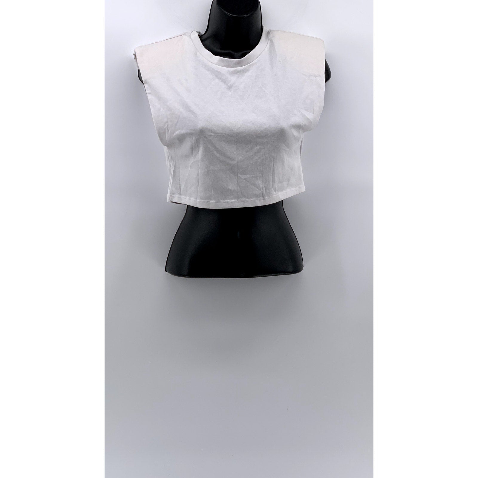 ZARA Women's White Crewneck Cropped Muscle T-Shirt SZ M