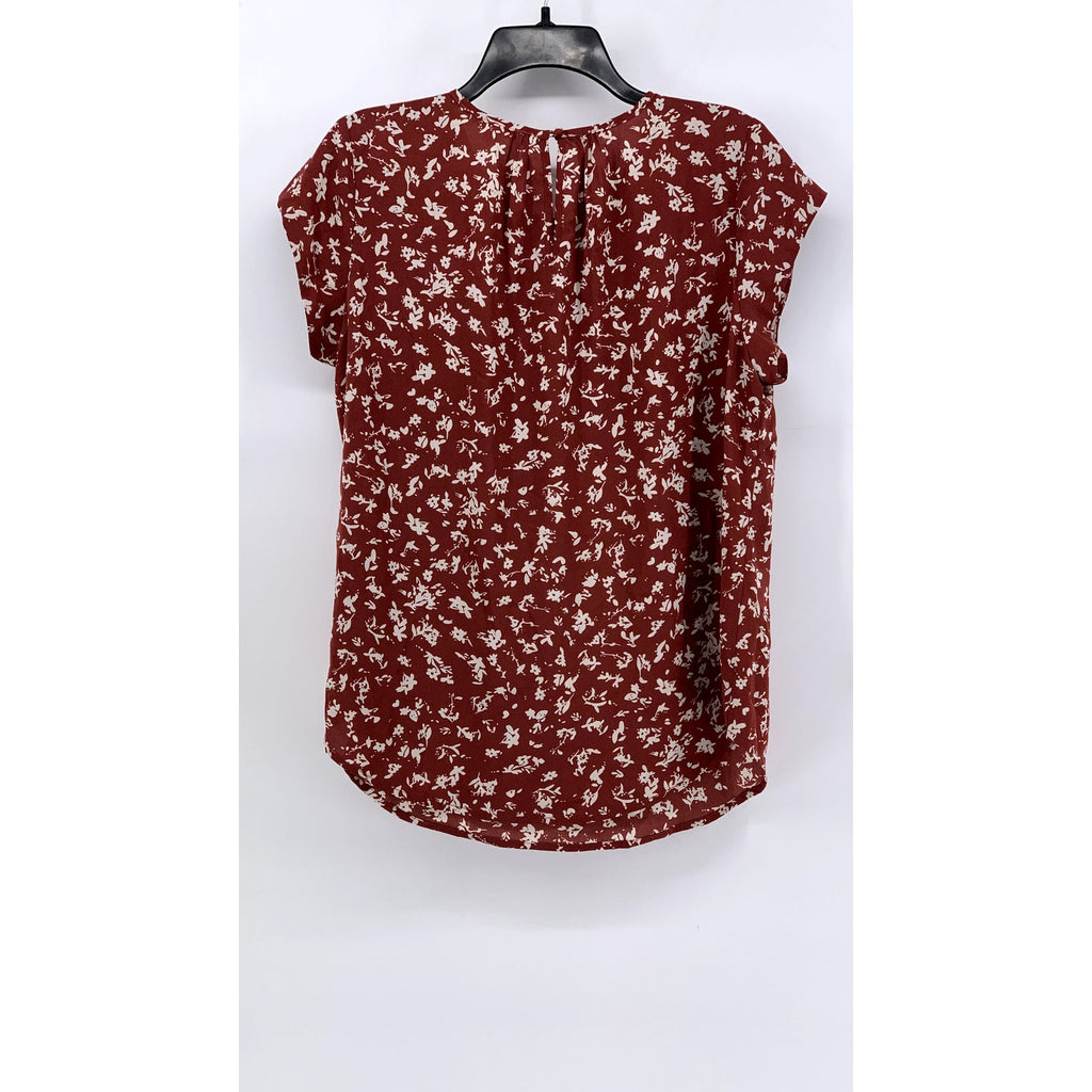 FUN 2 FUN Women's Burnt Orange Kaden Floral Pleated Short Sleeve Top SZ XL
