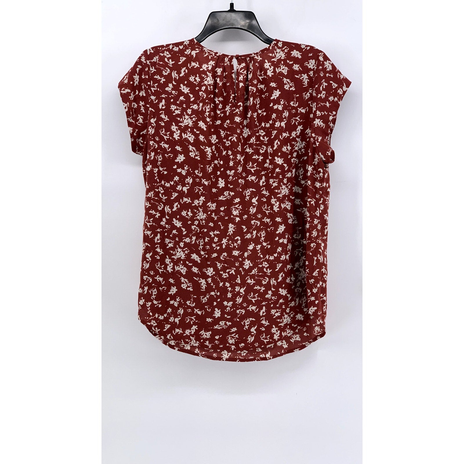 FUN 2 FUN Women's Burnt Orange Kaden Floral Pleated Short Sleeve Top SZ XL