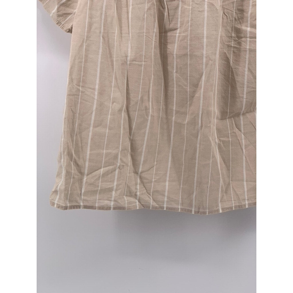 OLD NAVY Women's Beige-White Striped Shirred Flutter-Sleeve Keyhole Top SZ S