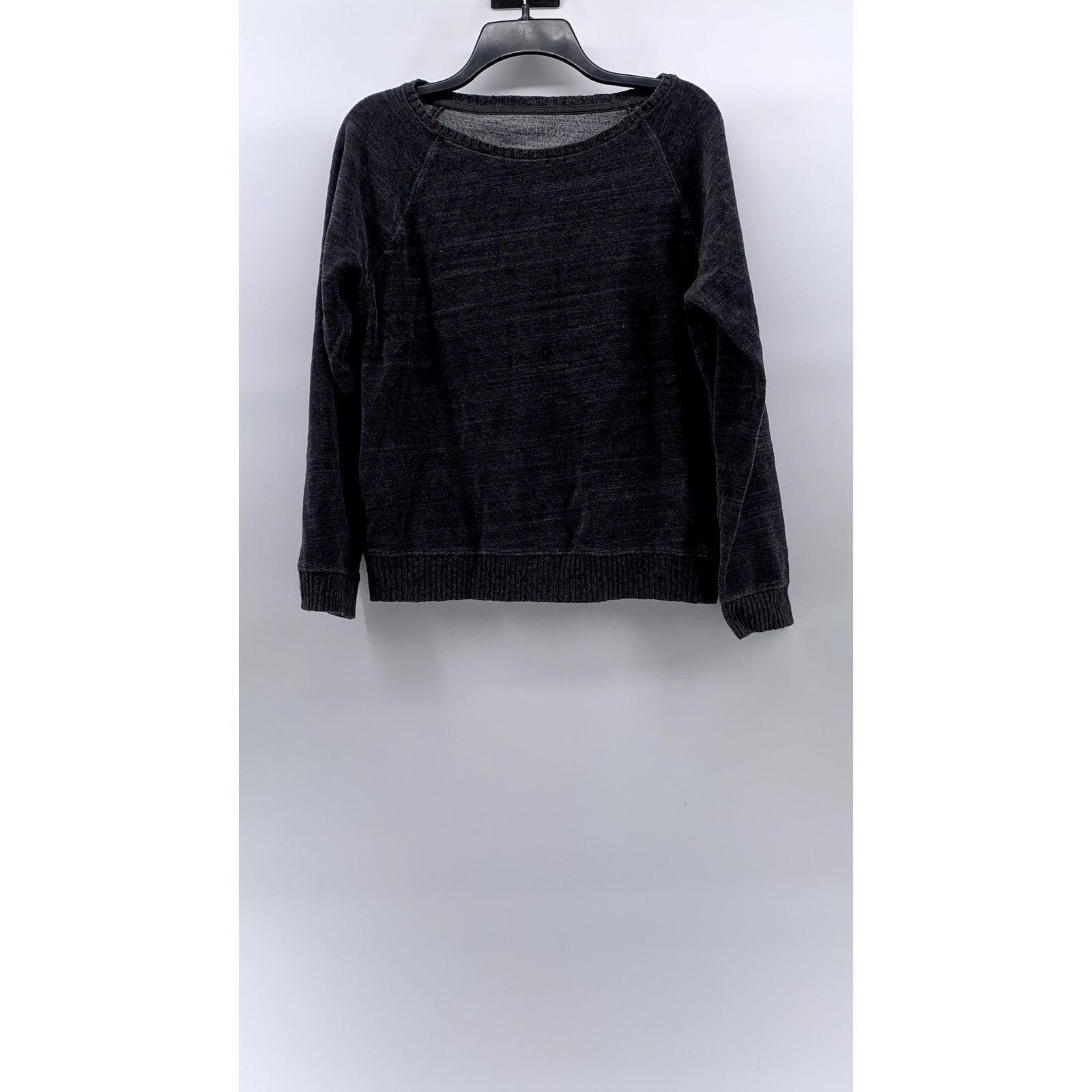 ANN TAYLOR LOFT Women's Washed Black Knit Scoop-Neck Long Sleeve Sweater SZ L