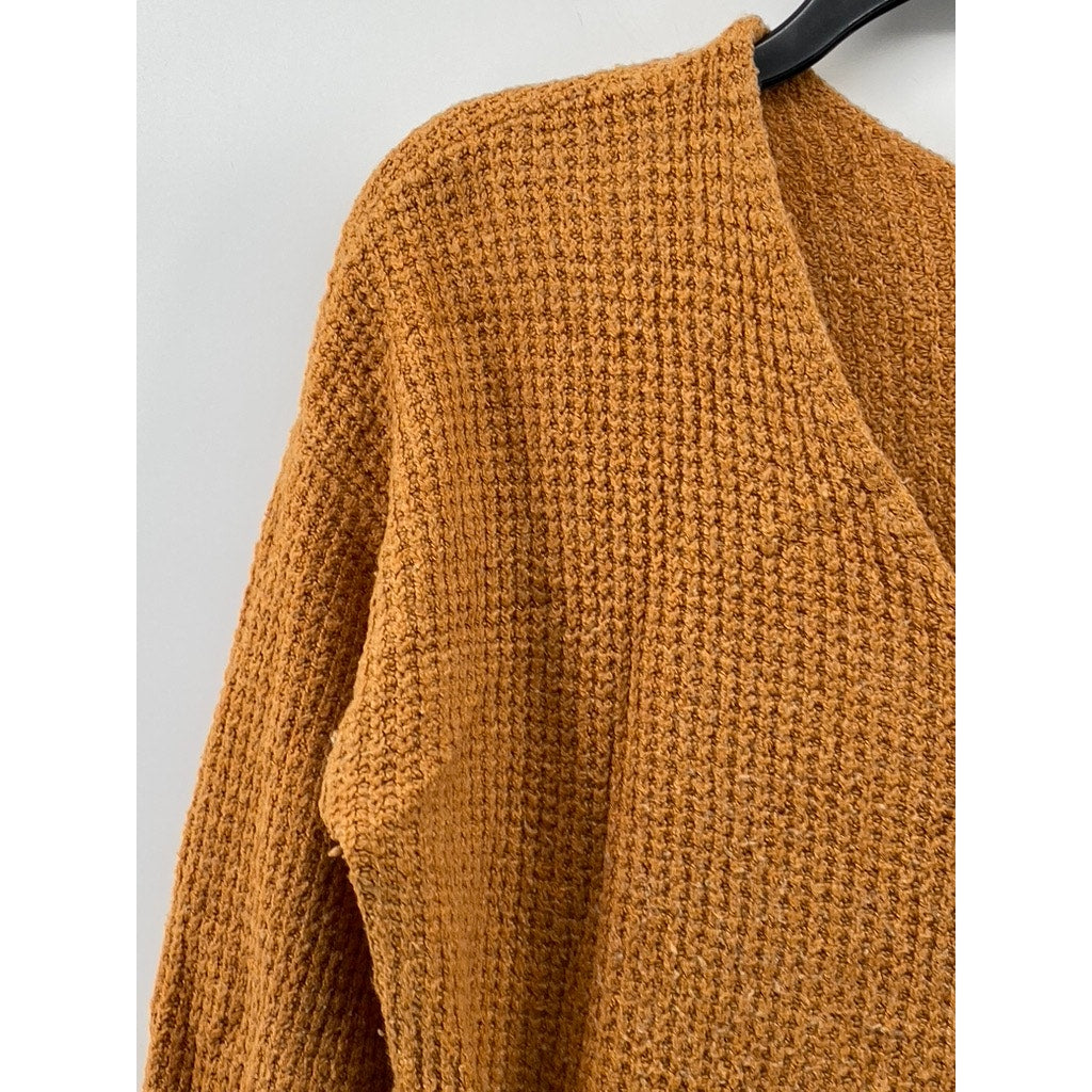 JESSICA SIMPSON Women's Orange V-Neck Waffle Knit Cuffed Long Sleeve Sweater SZS