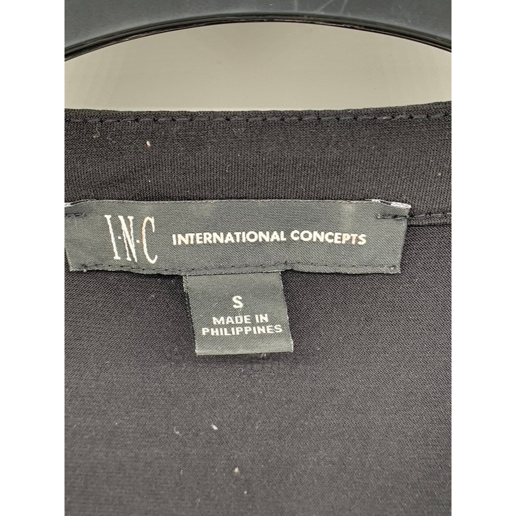 INC INTERNATIONAL CONCEPTS Women's Black Split-Neck Long Sleeve Top SZ S