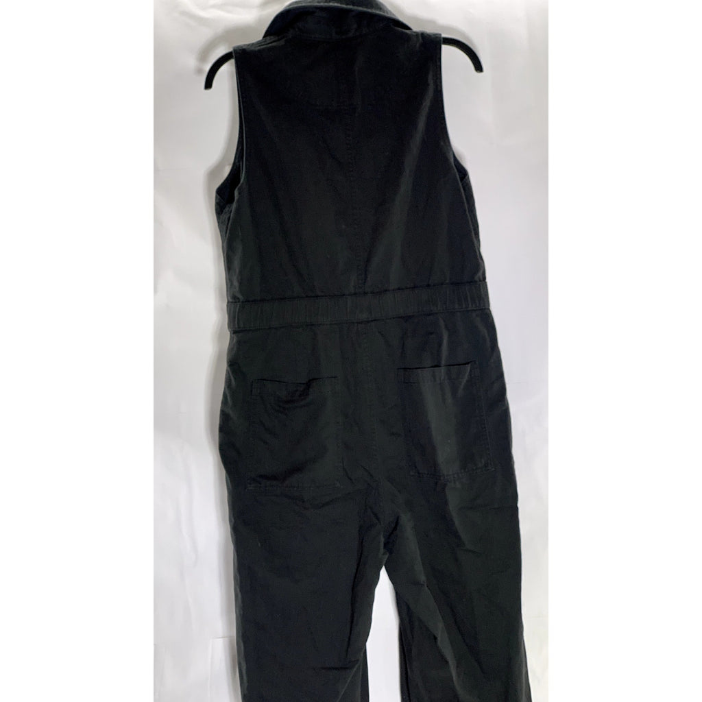 GAP Women's Petite Black Solid Demin Sleeveless Front Zip Jumpsuit SZ 10P