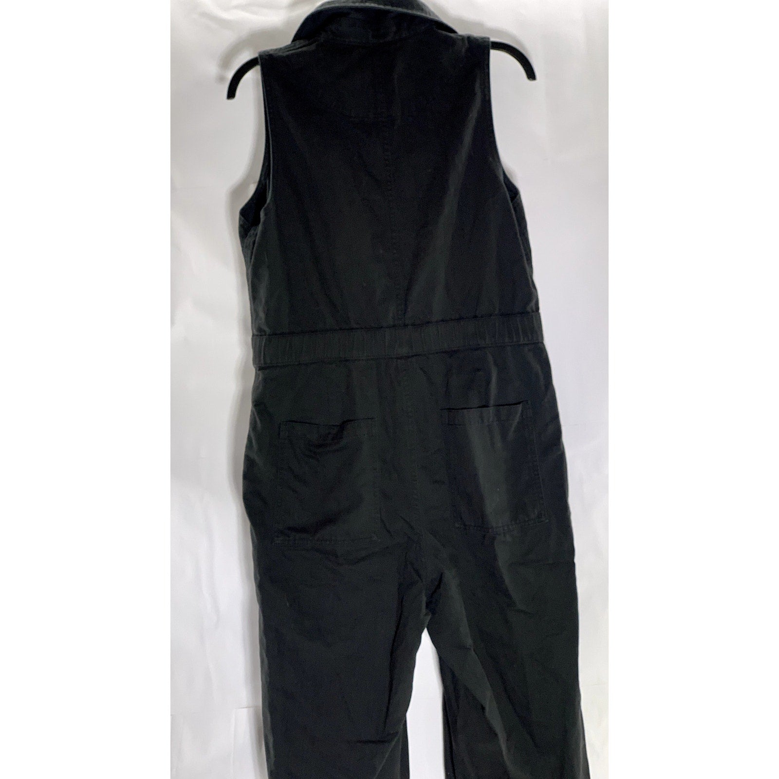 GAP Women's Petite Black Solid Demin Sleeveless Front Zip Jumpsuit SZ 10P