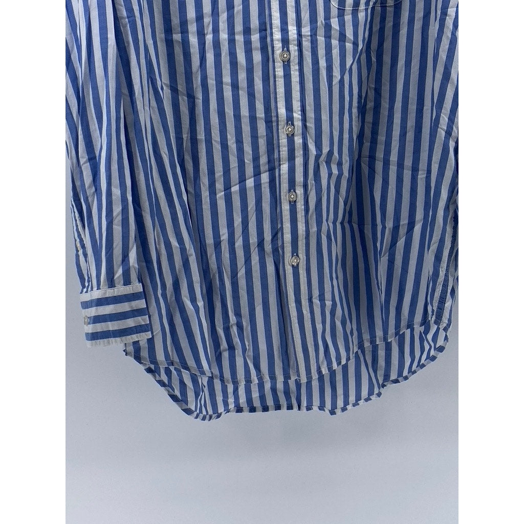 DENIMIST MONTAUK Women's Blue-Striped Button-Up Shirttail-Hem Top SZ S