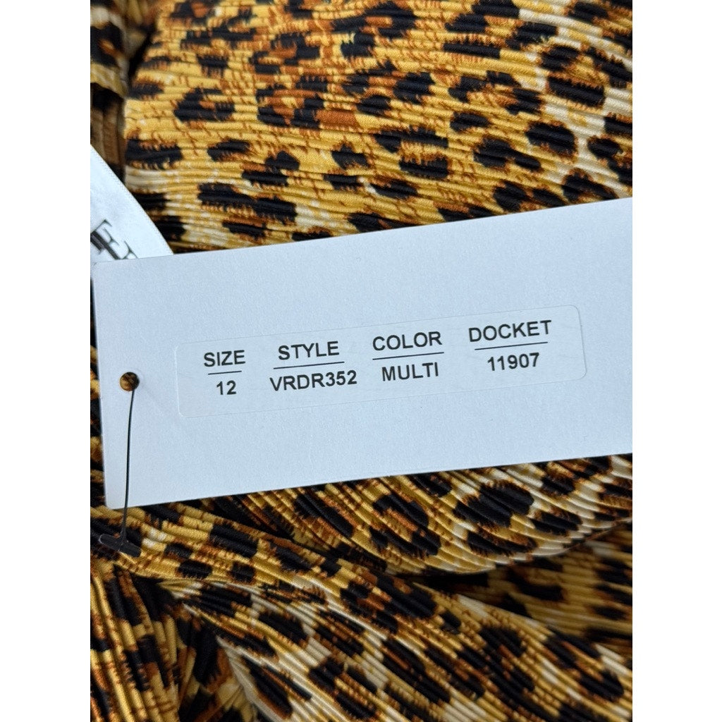 VIOLET ROMANCE Women's Brown Multi Leopard Print Plisse Midi Dress SZ 12