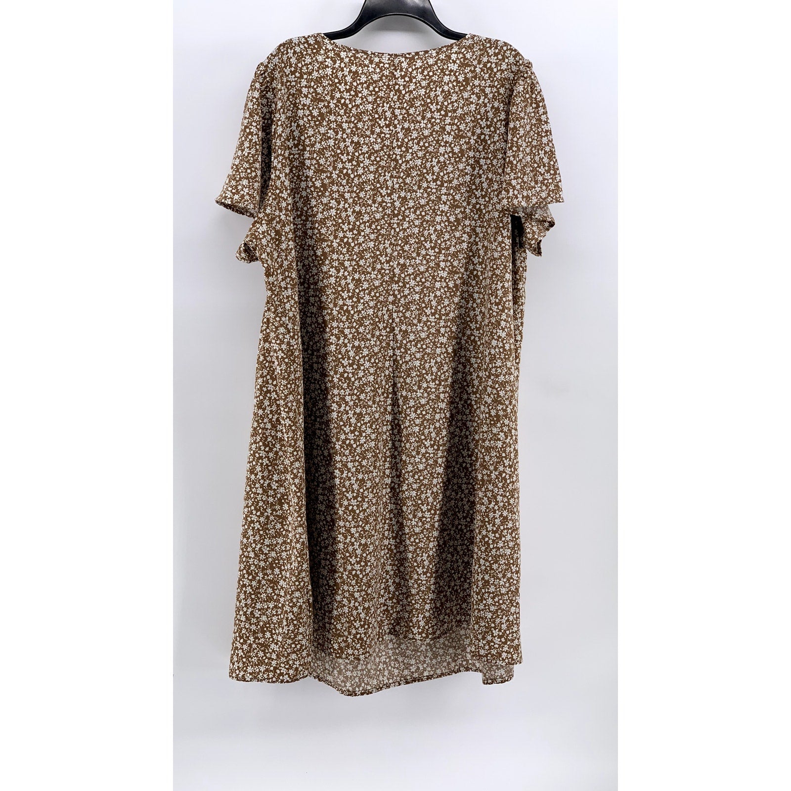 SHEIN Women's Plus Tan Floral Short Sleeve V-Neck Dress SZ 3XL