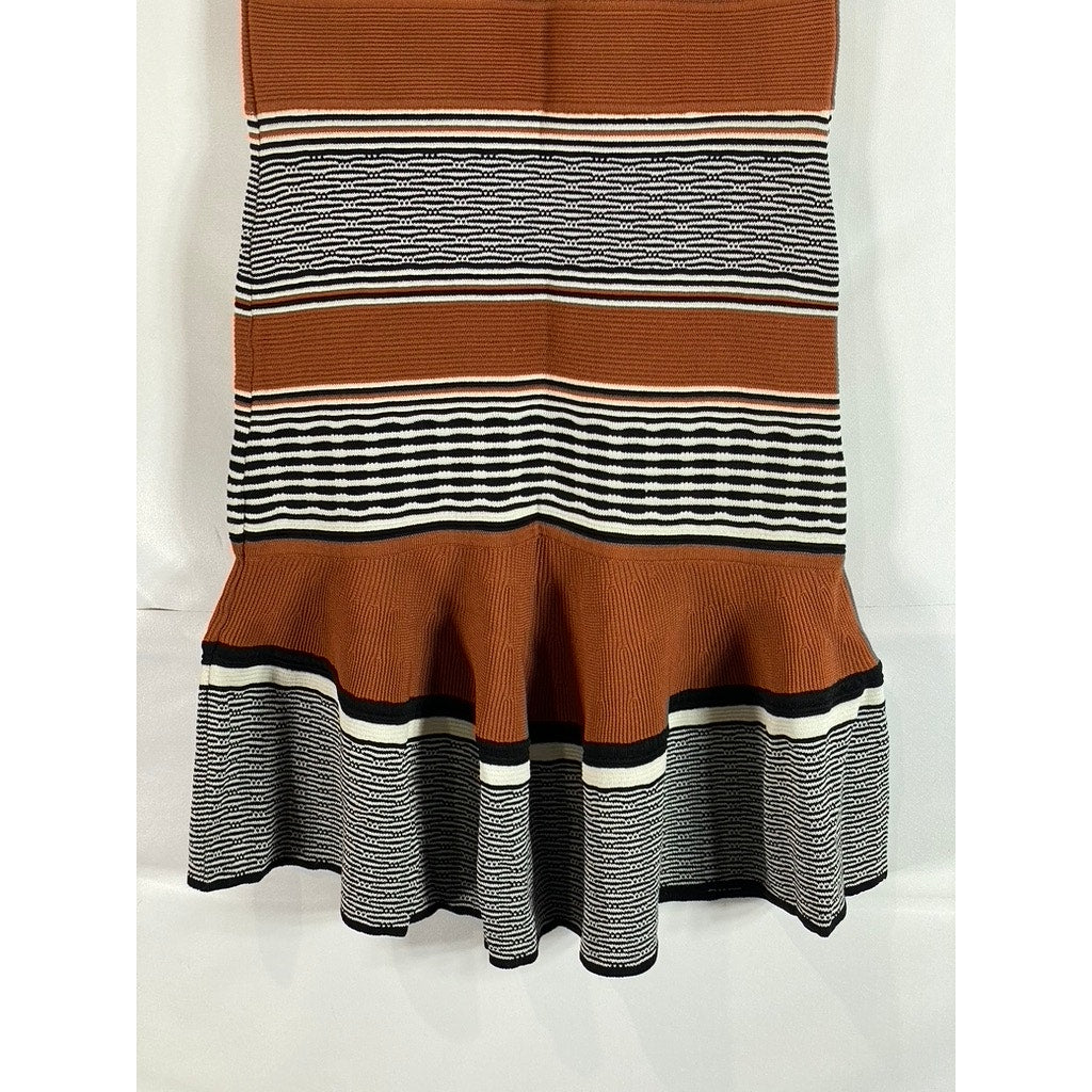 SANDRO PARIS Women's Knit Ribbed Brown/Black Sleeveless Knee Length Dress SZ M