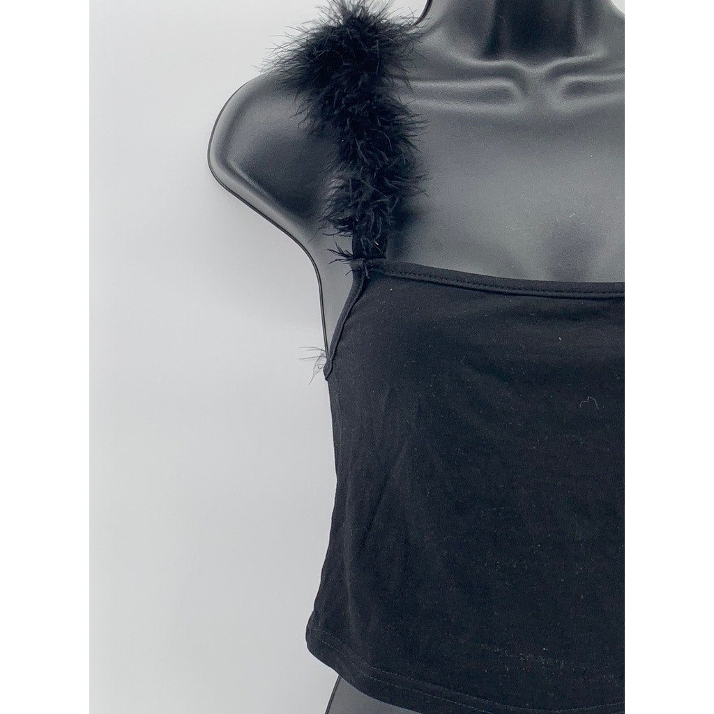 UNBRANDED Women's Black Faux-Fur Cropped Tank Top SZ S