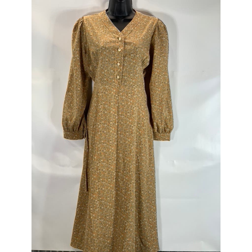 JADE Women's Floral Brown Vintage Inspired Long Sleeve Secretary Dress SZ M