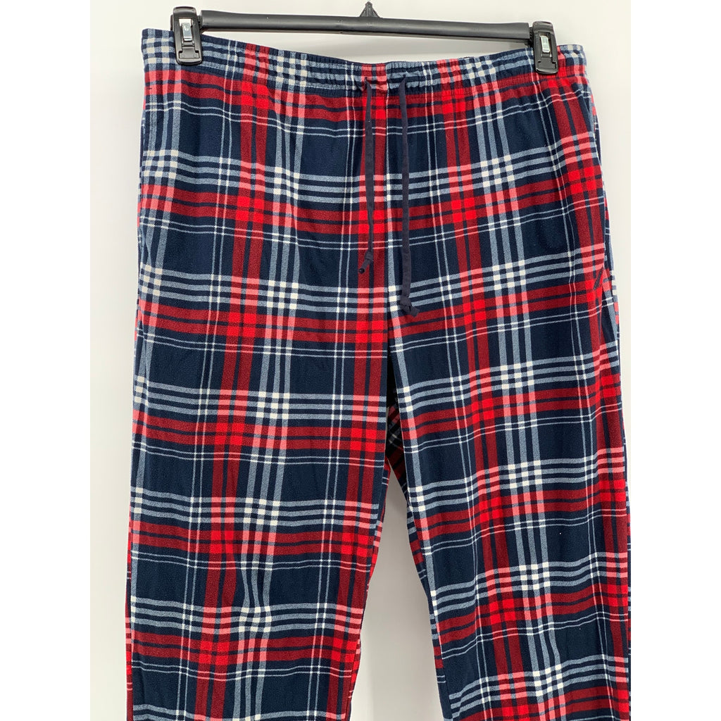 NAUTICA Men's Navy-Red Plaid Flannel Pull-On Classic-Fit Pajama Pants SZ L