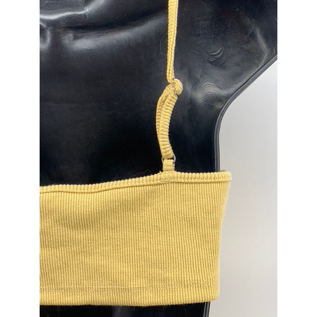 HEY BABE Women’s Yellow Ribbed V-Neck Cut-Out Spaghetti Strap Mini Dress SZ M