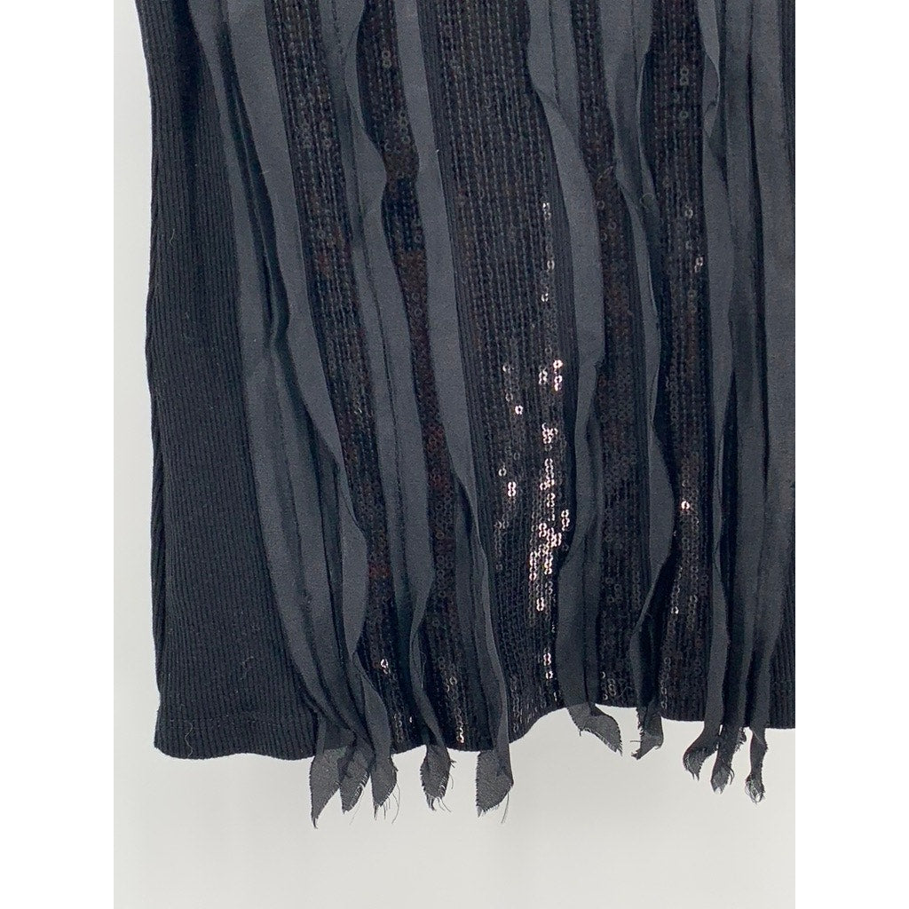 EXPRESS Women's Black Ruffle-Sequin Tank Top SZ 2XS