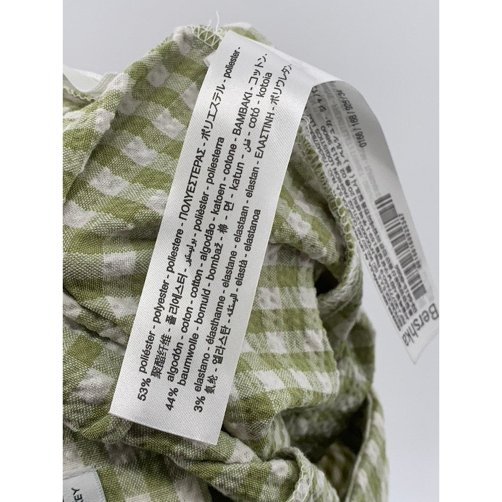 BERSHKA Women's Green-White Gingham Kick Flare Pocketless Split Hem Pant SZ 2