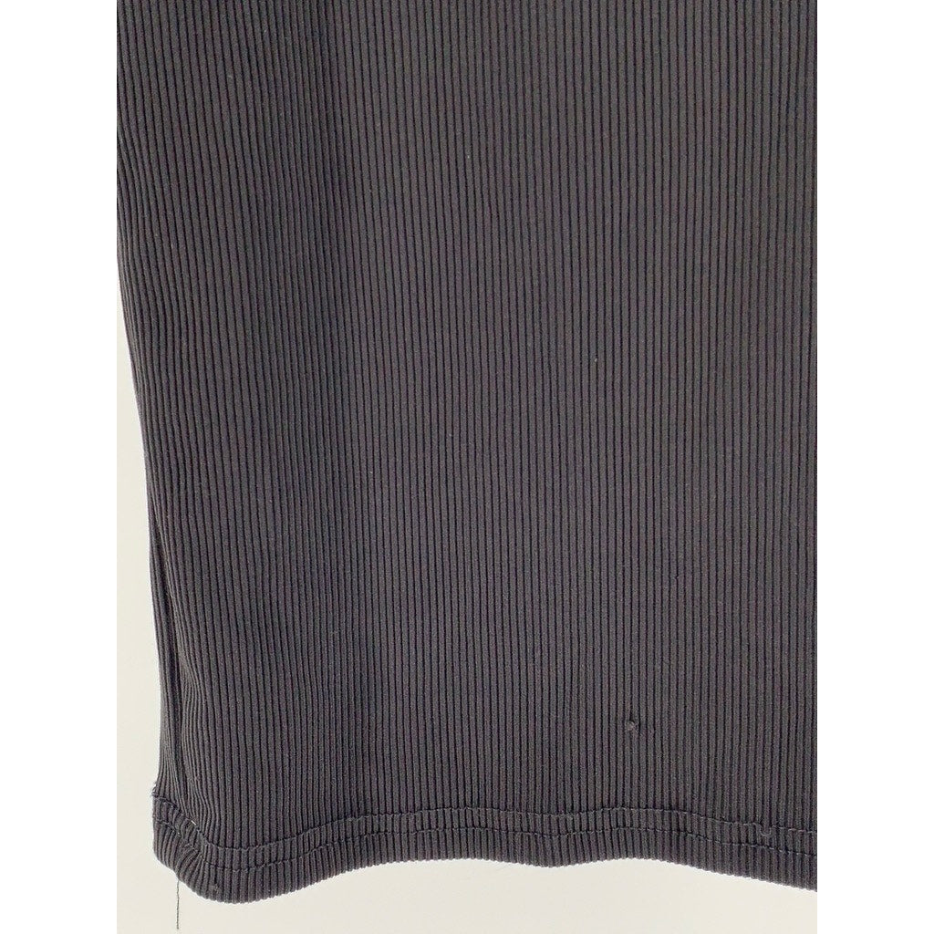 UNBRANDED Women's Black Split-Neck Ribbed Maxi Bodycon Dress SZ S