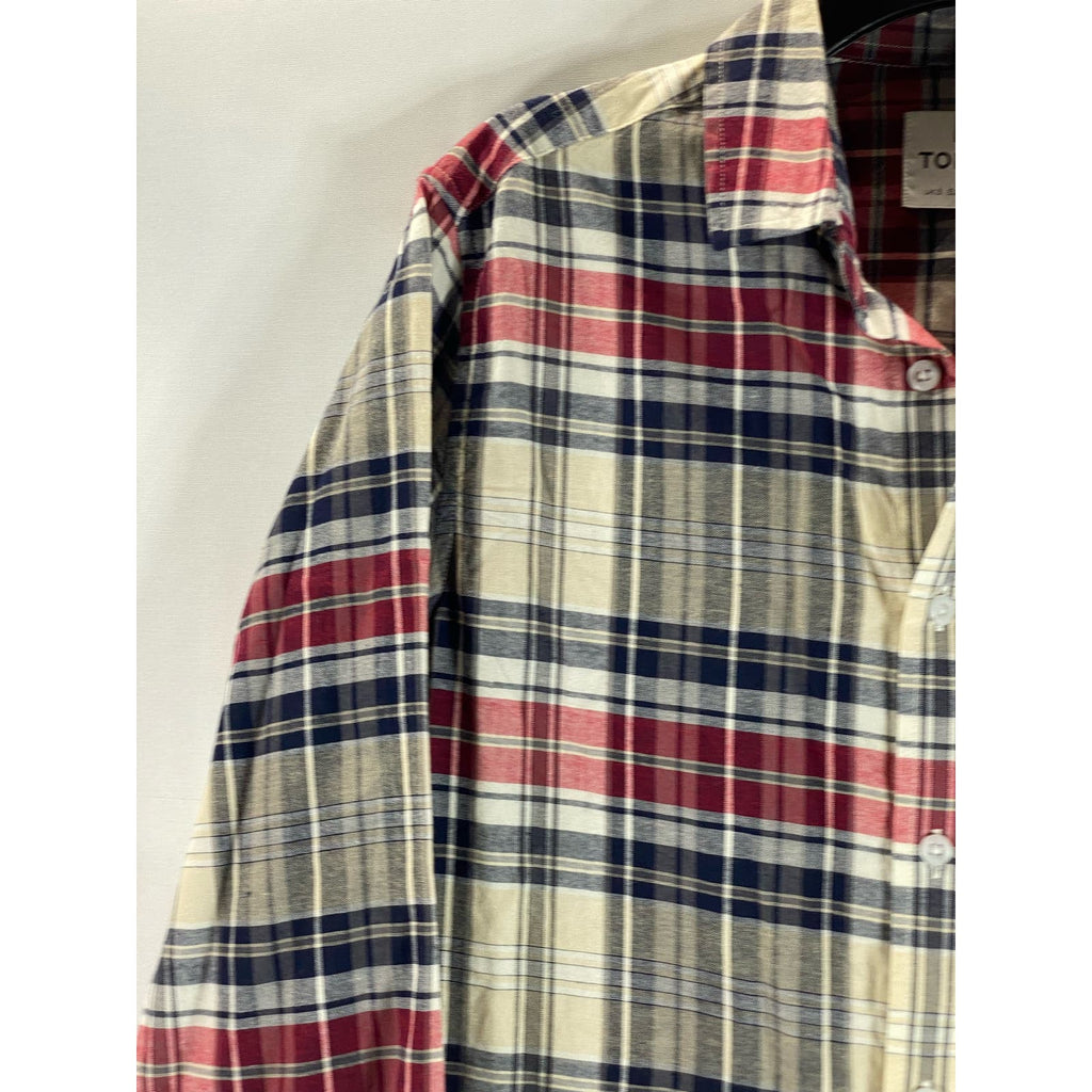 TOPMAN Men's Multicolor Plaid Button-Up Regular-Fit Long Sleeve Shirt SZ S