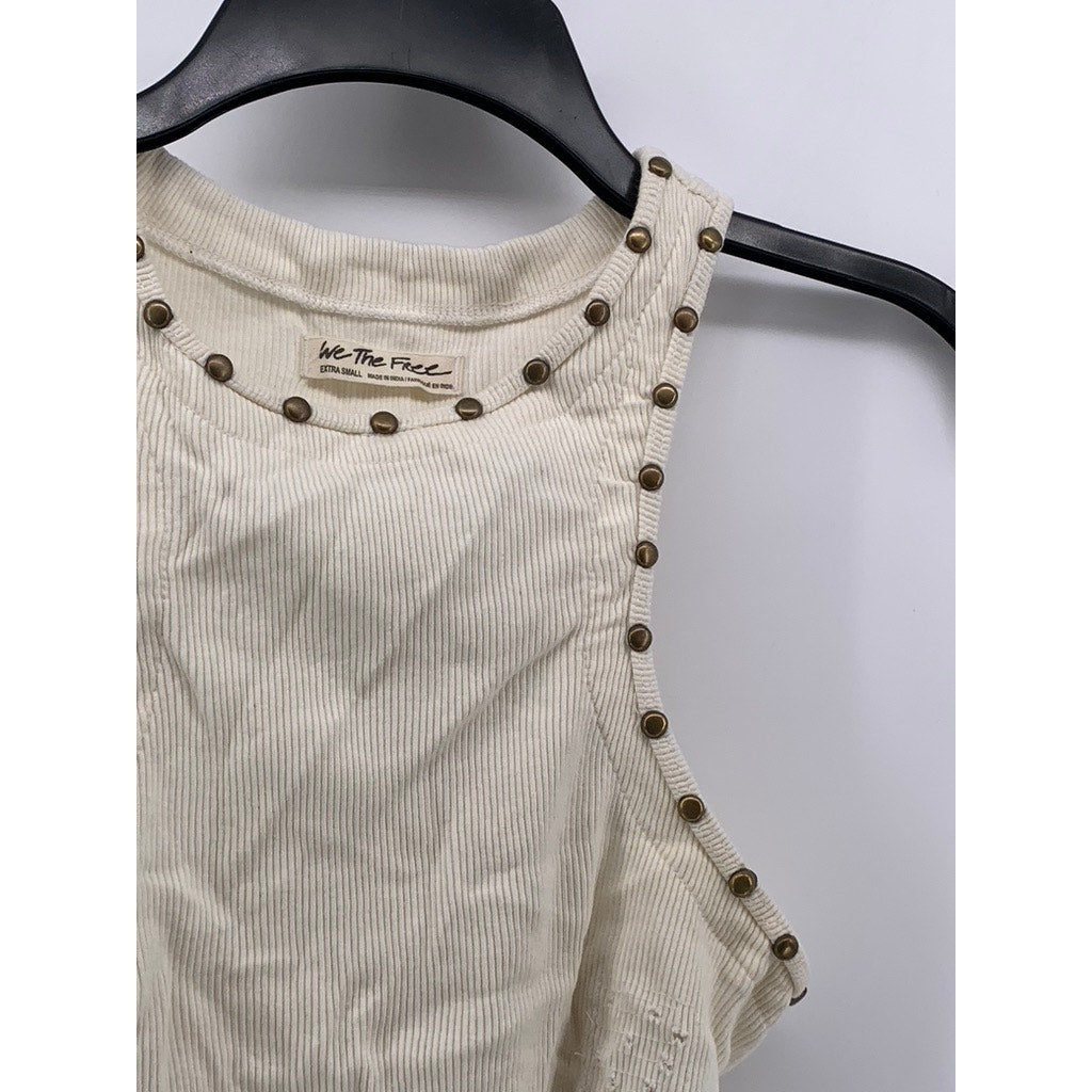 WE THE FREE Women's Cream Studded Sleeveless Distressed Ribbed Crop Top SZ XS