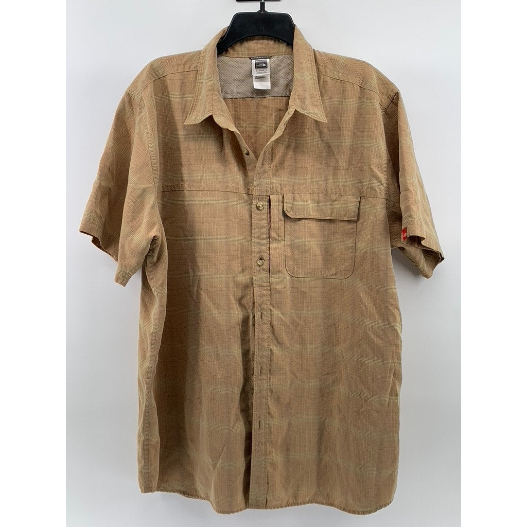 THE NORTH FACE Men's Tan Plaid Button-Up Short Sleeve Regular-Fit Shirt SZ XL