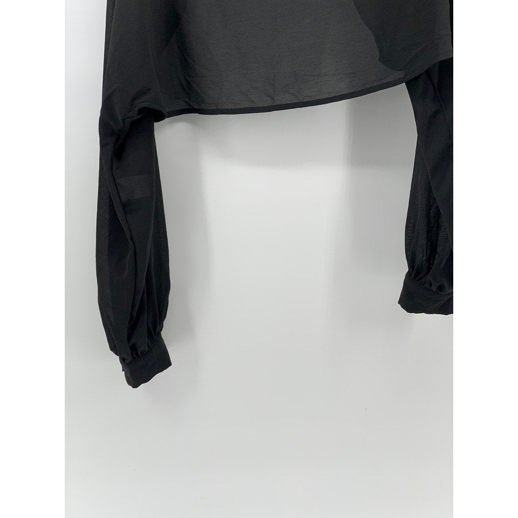 UNBRANDED Women's Black Sheer Open-Front Long Sleeve Cropped Shawl SZ S