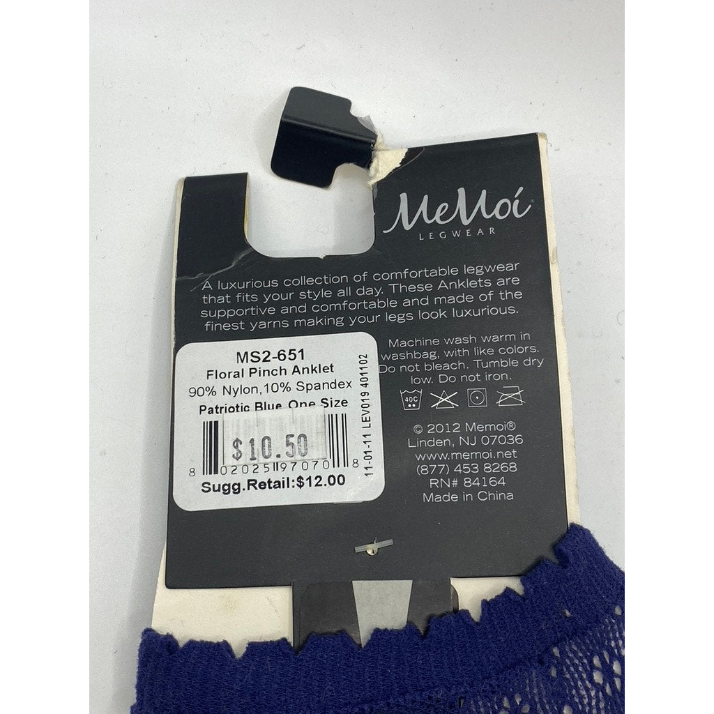 MEMOI Women's Floral Patriotic Navy Blue Lace Ruffle-Trim Ankle Socks SZ OS