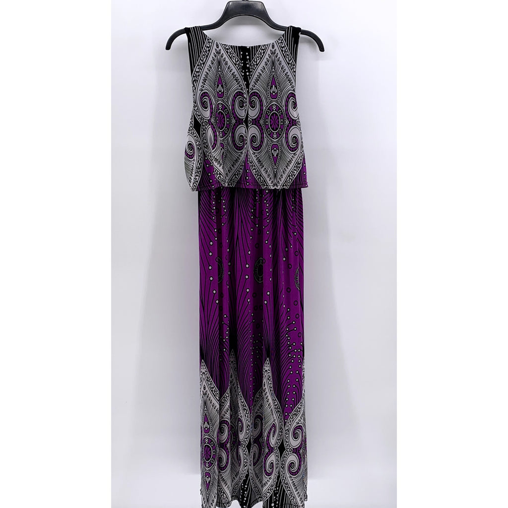 UNBRANDED Women's Purple-Black Silk Blend Printed Sleeveless Maxi Dress SZ XL