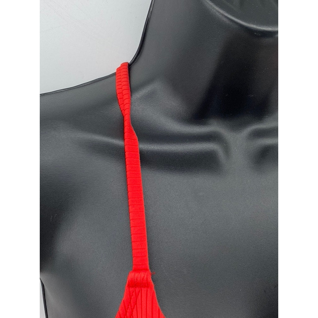 SHADE & SHORE Women's Red Textured Cross Back Strap Split-Neck Bikini Top SZ 32B