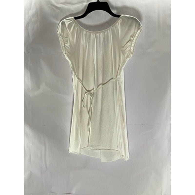 UNBRANDED Women's White Ruched V-Neck Tie-Back Short Sleeve Mini Dress SZ S