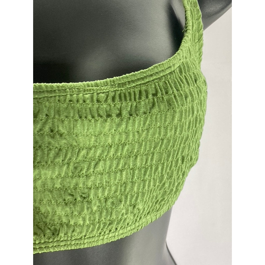 SOUTH BEACH Women's Crinkle Green Adjustable Spaghetti Strap Bikini Top SZ 12